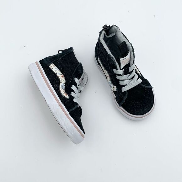 Vans black suede leather hi top Sneakers with floral racing stripe toddler 5.5 - Picture 1 of 11